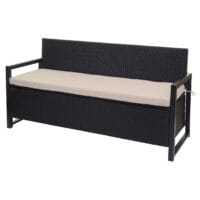 Truhenbank Rattan JAM-F39 3 Sitzer anthrazit Kissen beige