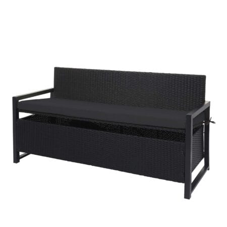 Truhenbank Rattan JAM-F39 3 Sitzer anthrazit Kissen schwarz