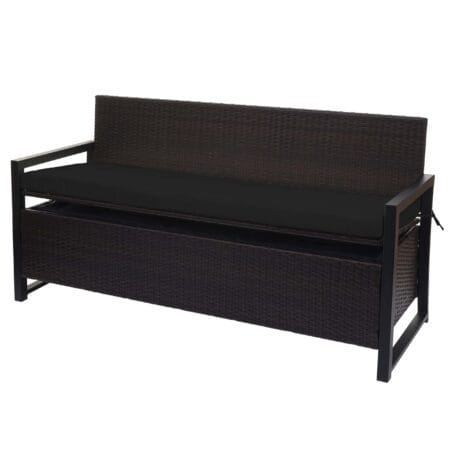 Truhenbank Rattan JAM-F39 3 Sitzer braun Kissen schwarz