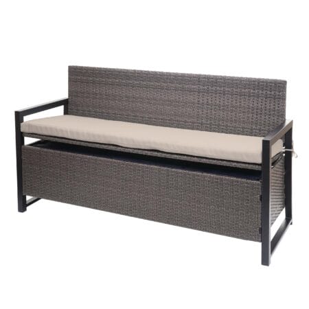 Truhenbank Rattan JAM-F39 3 Sitzer grau-meliert Kissen beige