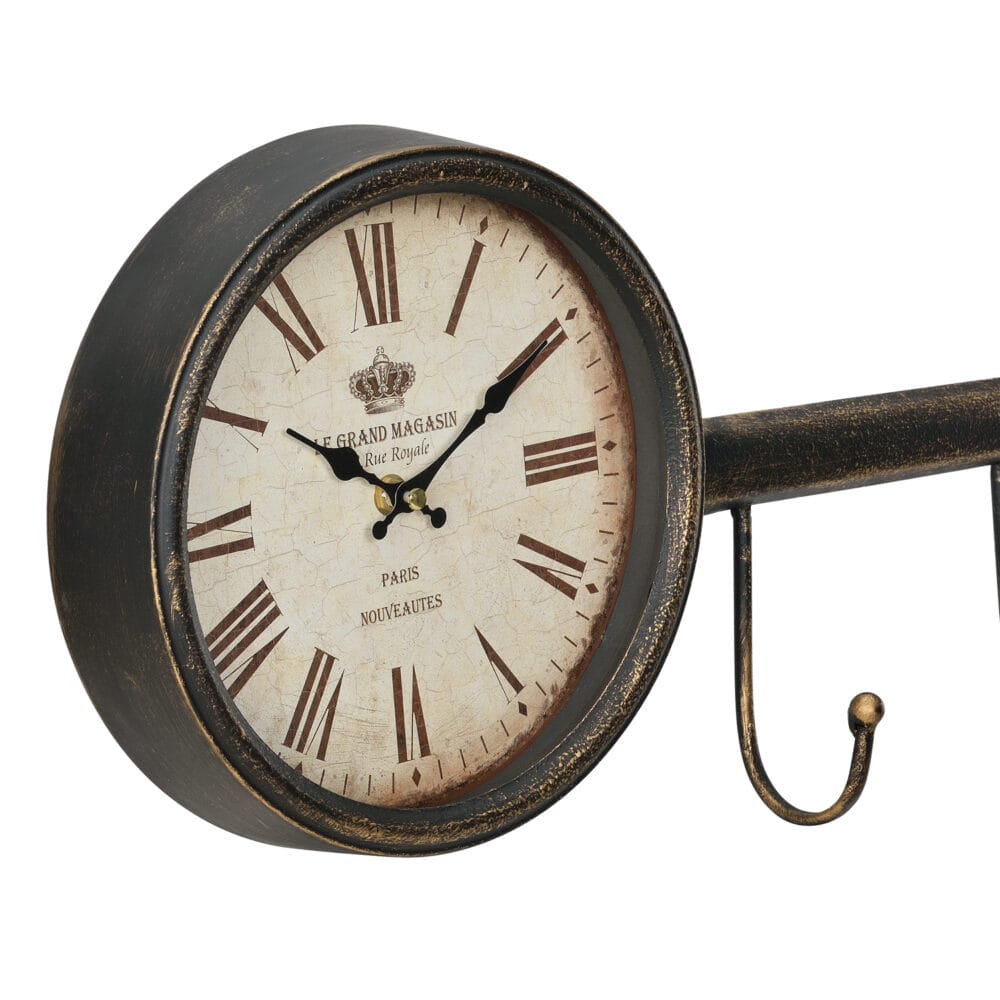 Wanduhr Schlüssel Schlüsselbrett Metall Dekouhr Retro Shabby Look