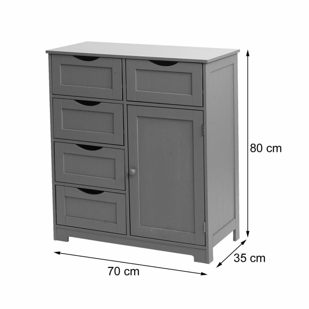 Vintage Kommode Nostalgie 5 Schubladen und 1 Tür 80x70x35cm grau
