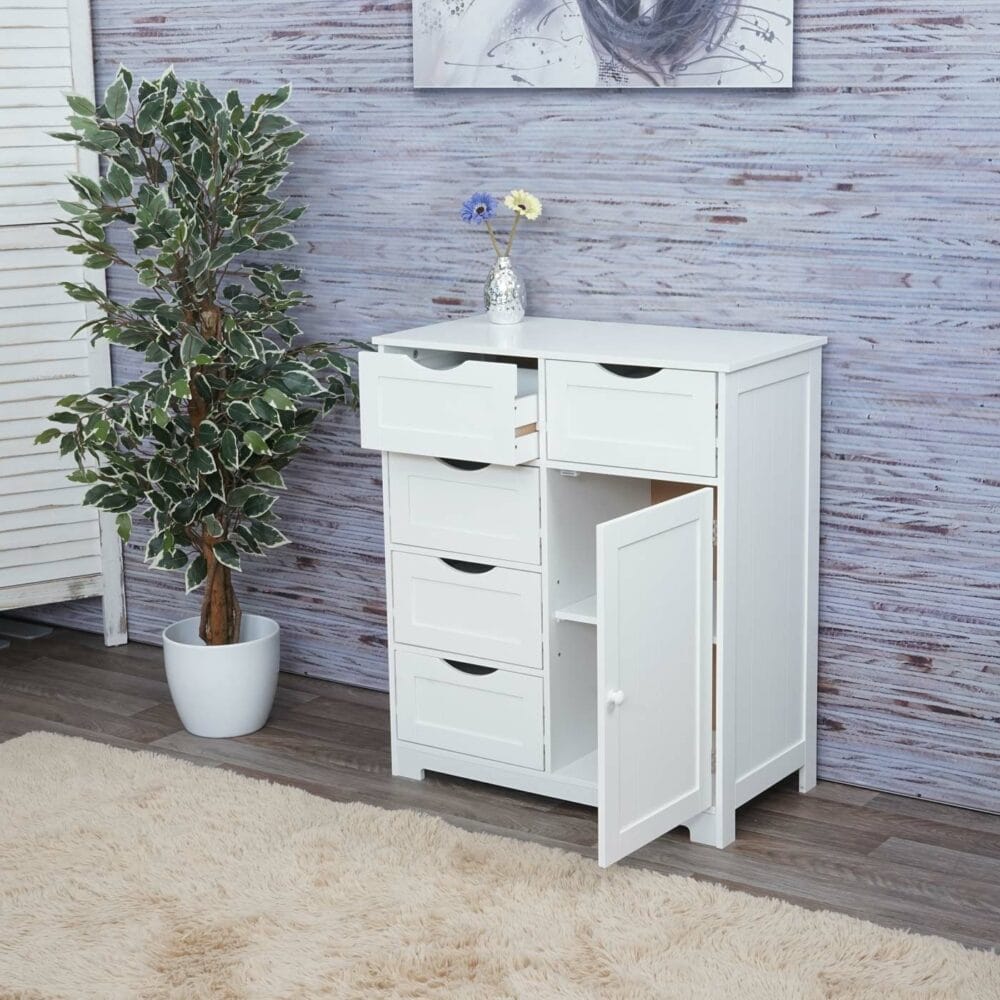 Vintage Kommode Nostalgie 5 Schubladen und 1 Tür 80x70x35cm weiss