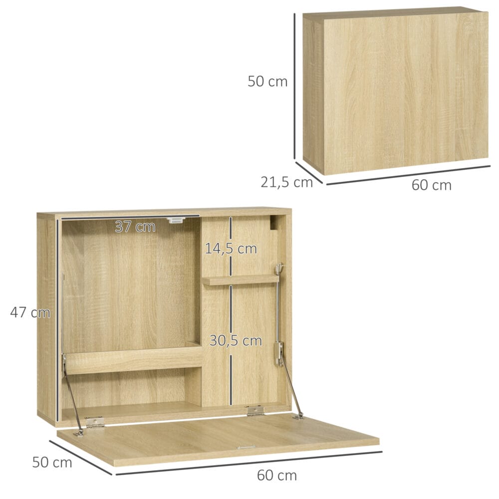 Wandklapptisch Schreibtisch mit Stauraum Klappbarer 60x21.5x50cm