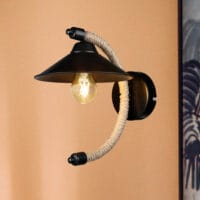 Wandleuchte Cannock E27 Metall Juteseil Schwarz Jutefarben