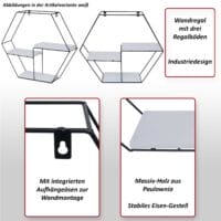 Wandregal HWC-K76 3 Regalböden Industrial 43x49x11cm