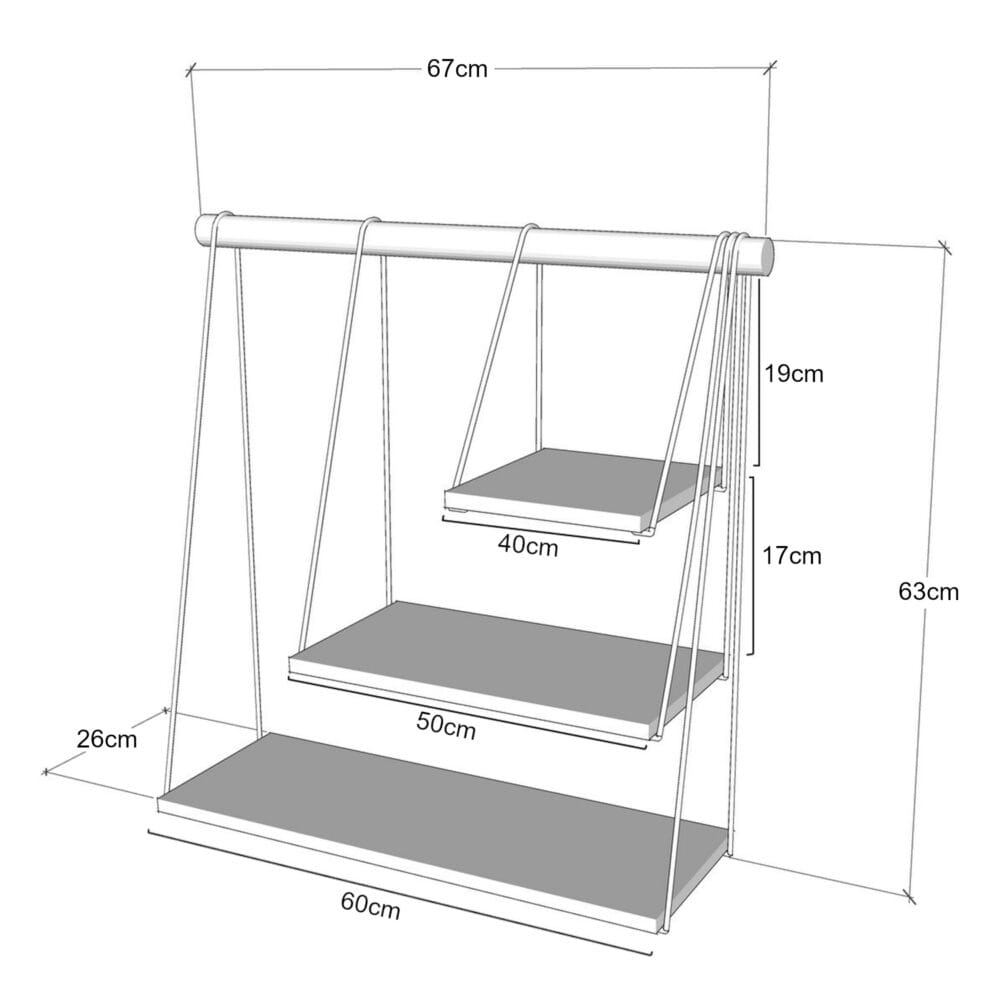 Wandregal Dallas Schwarz/Holzoptik 67x26x63cm