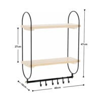 Wandregal St. Louis Schwarz/Natur mit 6 Haken