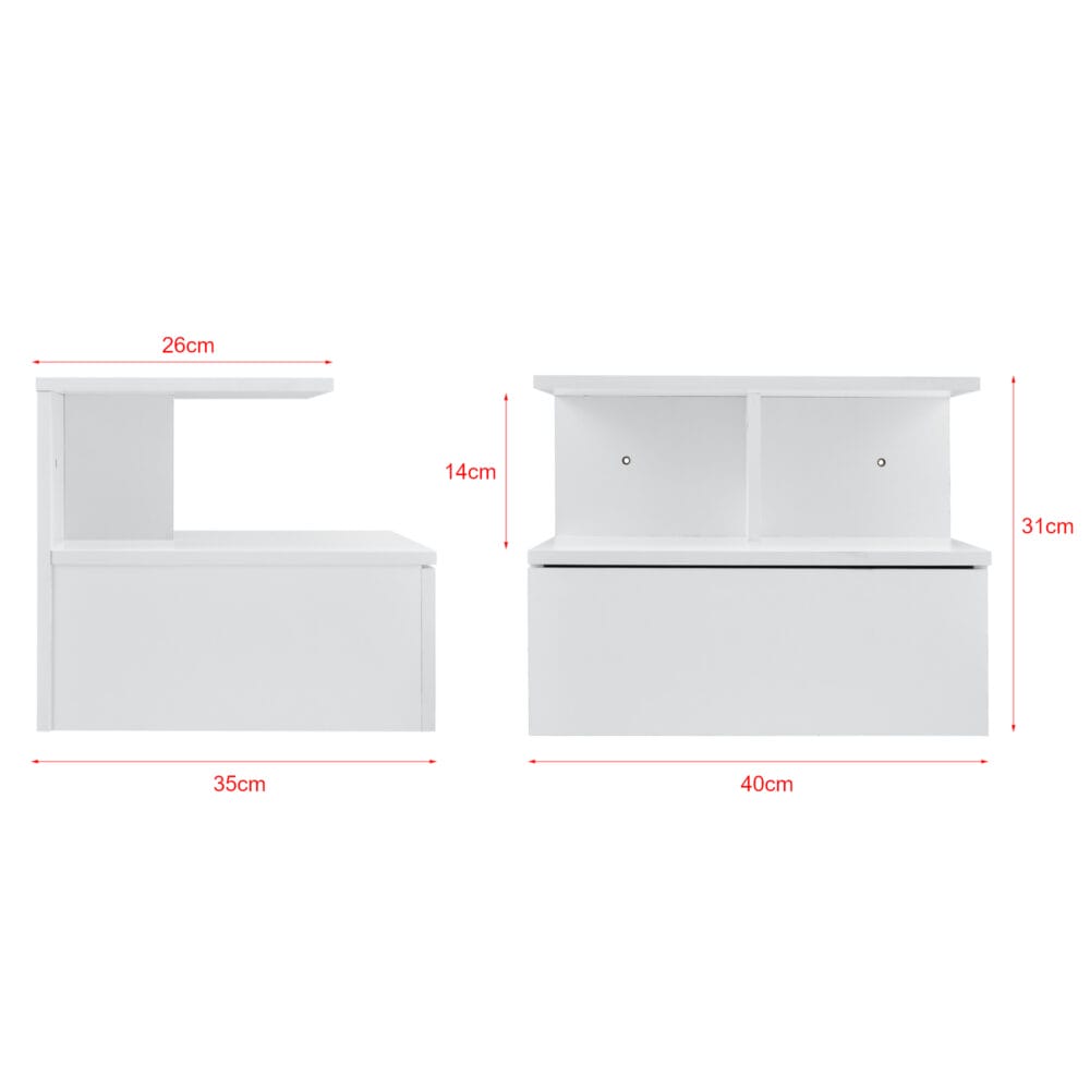 Nachttisch 40x35x31 cm Hängeschrank mit Schublade Weiss