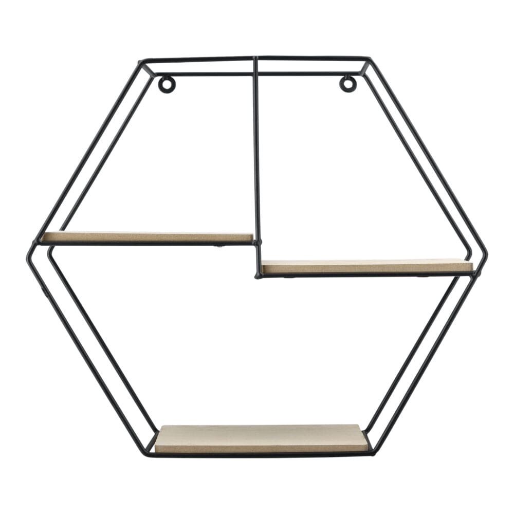 Wandregal Kaya 40x12x35cm Wabenförmig mit 3 Ablagen Schwarz