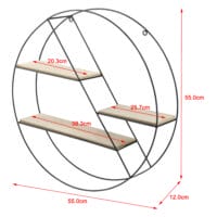 Wandregal Jal 55x12x55cm Runddesign mit 3 Ablagen Schwarz