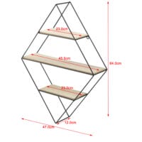 Wandregal Borus 47x12x64cm Diamantförmig mit 3 Ablagen Schwarz