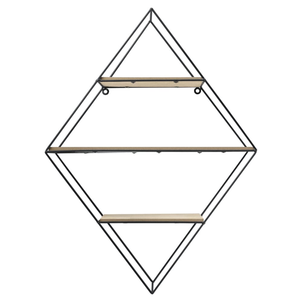 Wandregal Borus 47x12x64cm Diamantförmig mit 3 Ablagen Schwarz