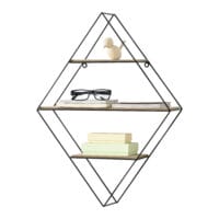 Wandregal Borus 47x12x64cm Diamantförmig mit 3 Ablagen Schwarz