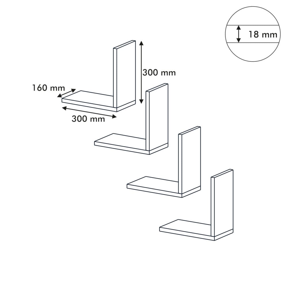 Wandregal Broby im 4er Set 30x30x16cm Weiss