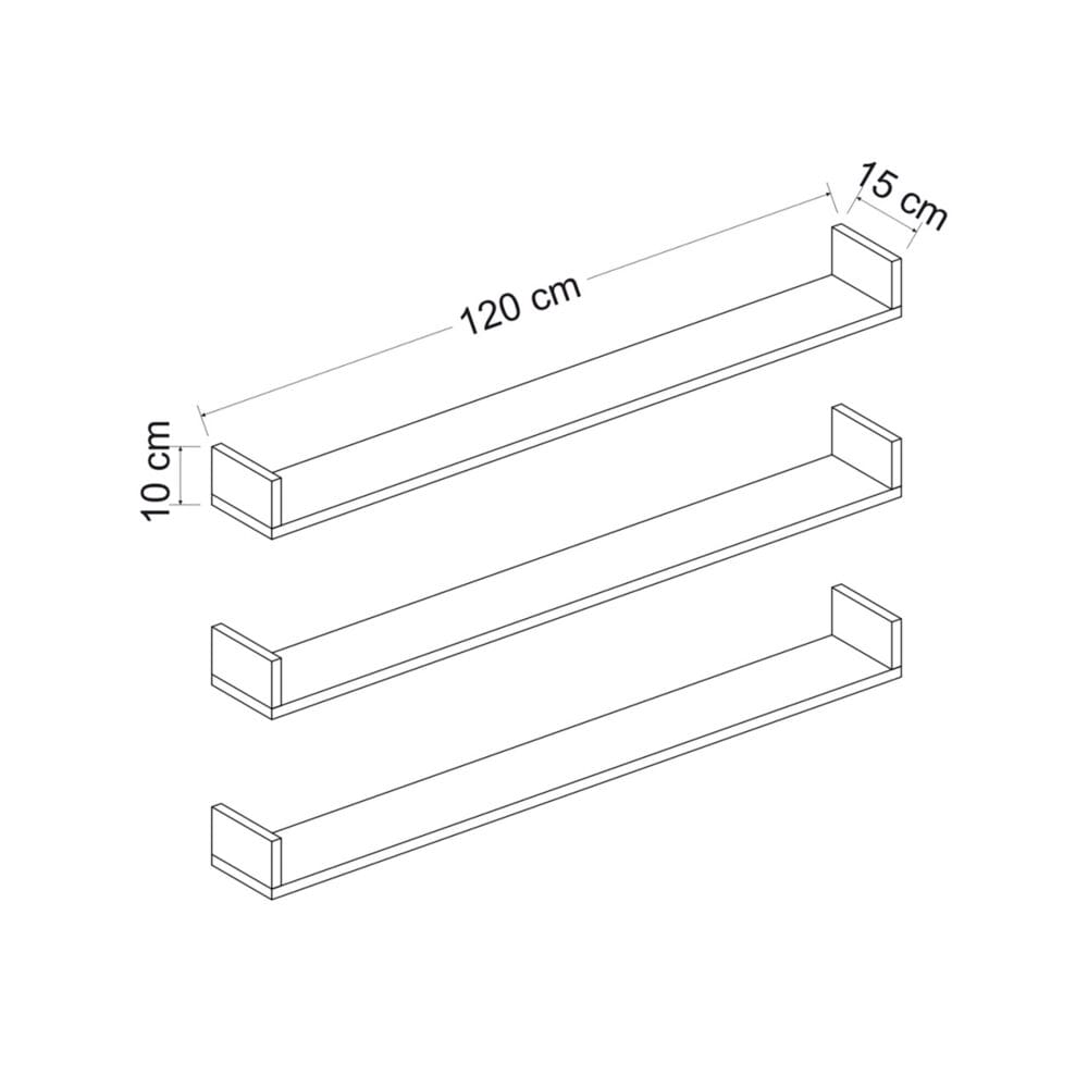 Wandregal-Set Arden 10x120x15cm Eiche. rustikal