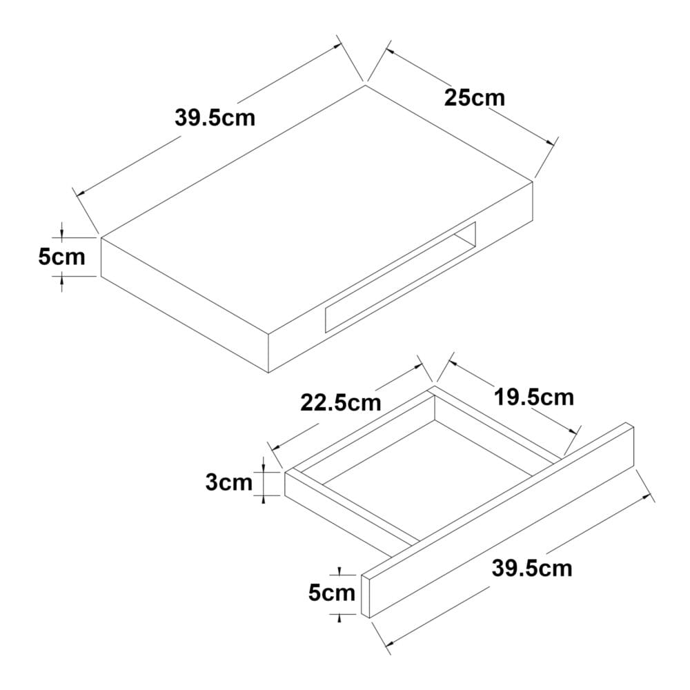 Wandregal Hyvinkää mit Schublade Betonoptik