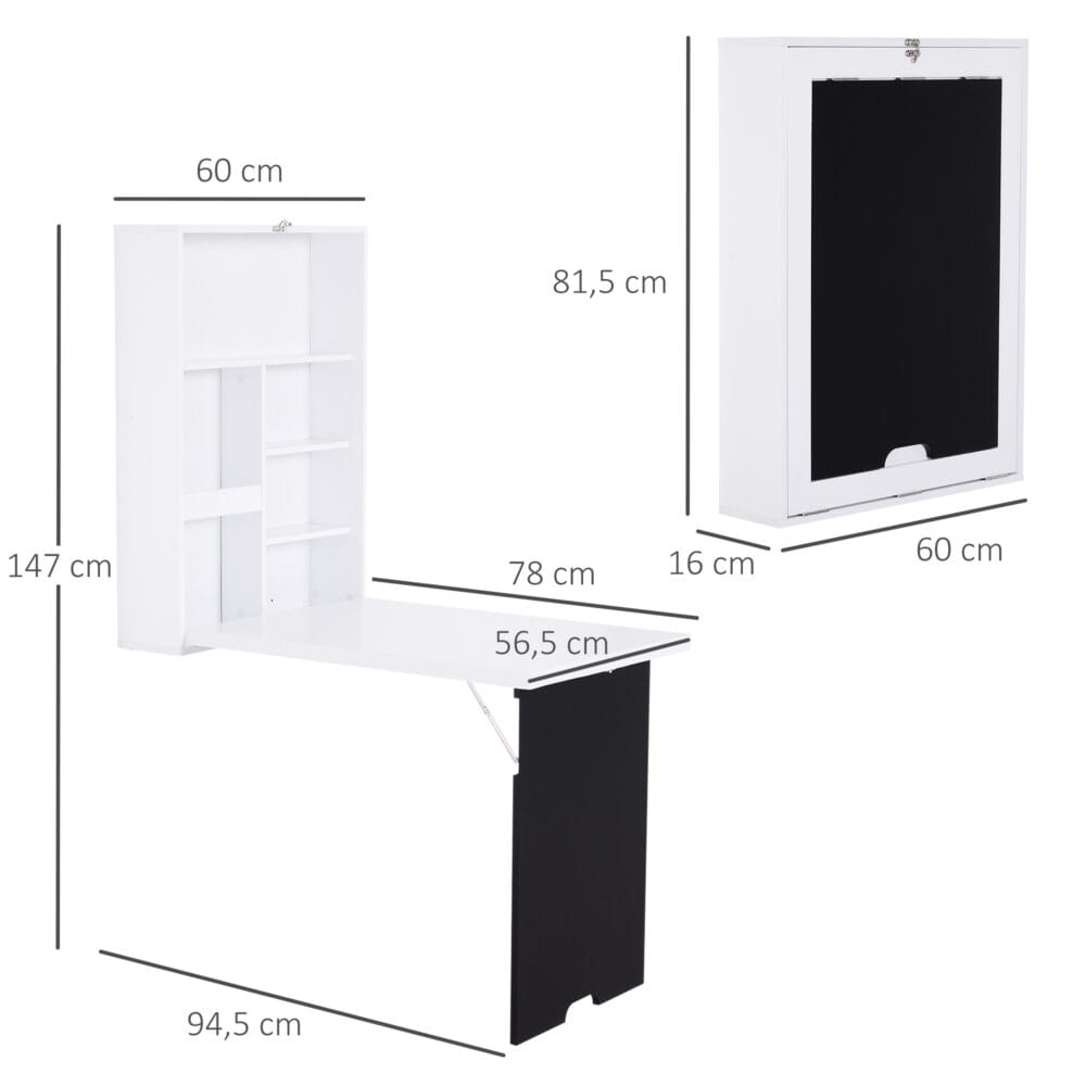 Wandtisch Wandklapptisch Schreibtisch mit Tafel 60x94.5x147cm