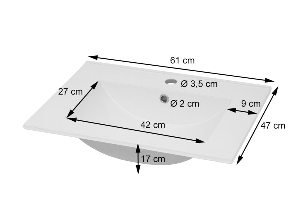 Waschbecken JAM-D16 Handwaschbecken Keramik eckig weiss 61cm