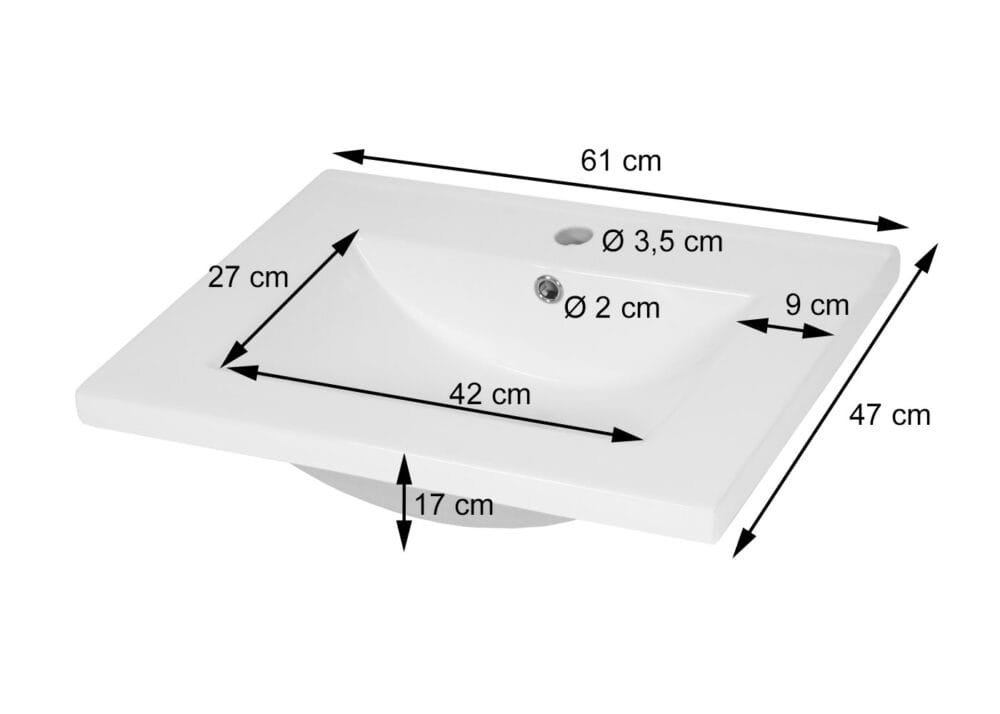 Waschbecken JAM-D16 Handwaschbecken Keramik eckig weiss 61cm