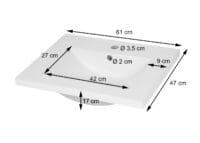 Waschbecken JAM-D16 Handwaschbecken Keramik eckig weiss 61cm