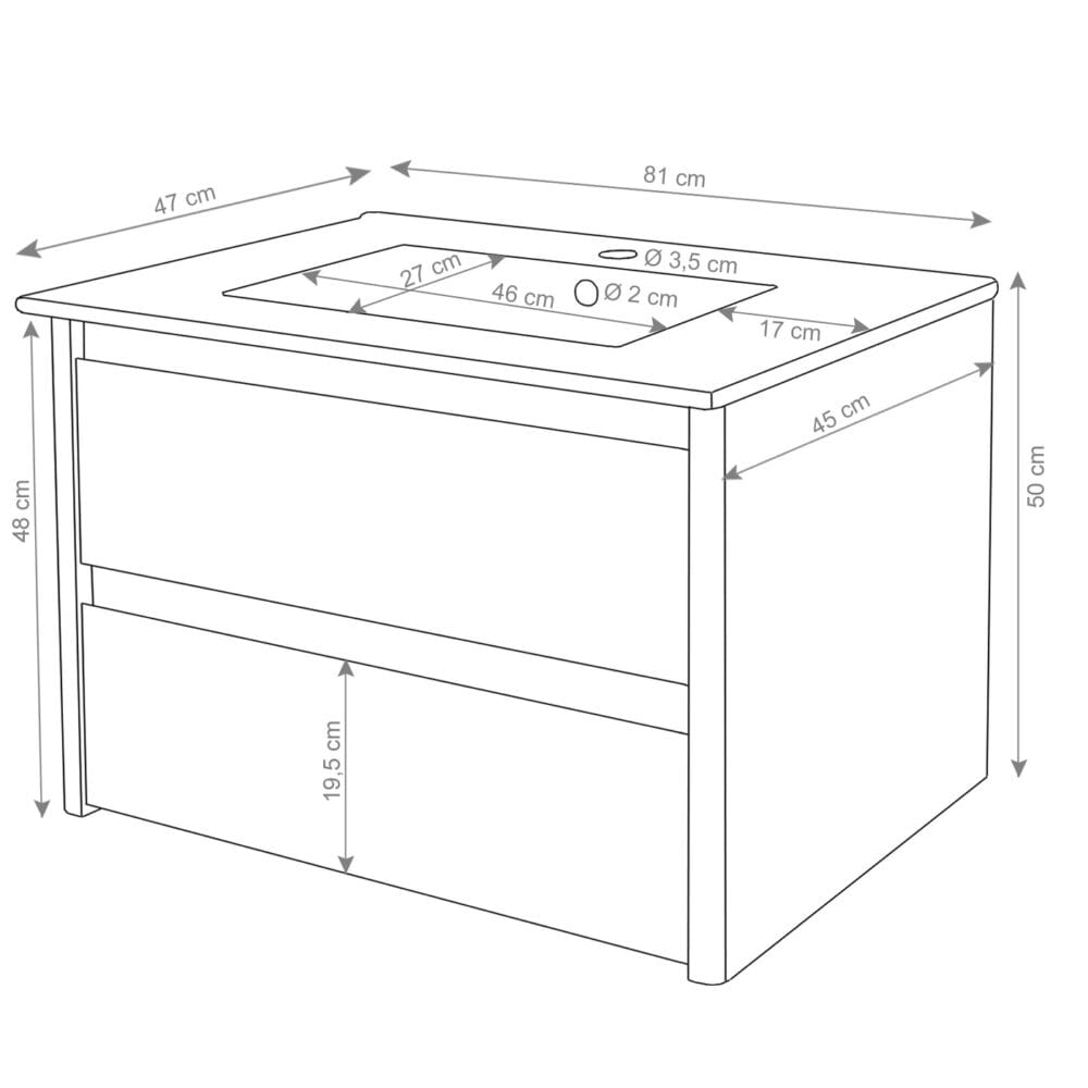 Waschbecken + Unterschrank JAM-B19 Waschtisch hochglanz 50x80cm