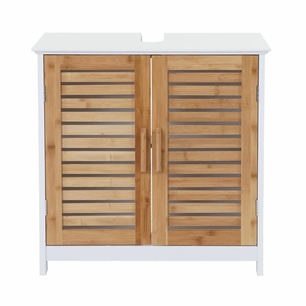Waschbeckenunterschrank Badschrank Bambus 60x60x30cm weiss