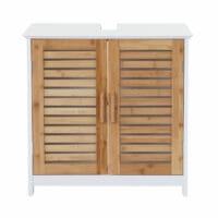 Waschbeckenunterschrank Badschrank Bambus 60x60x30cm weiss