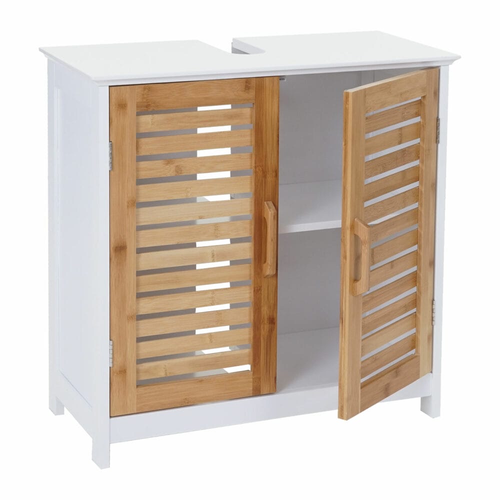 Waschbeckenunterschrank Badschrank Bambus 60x60x30cm weiss