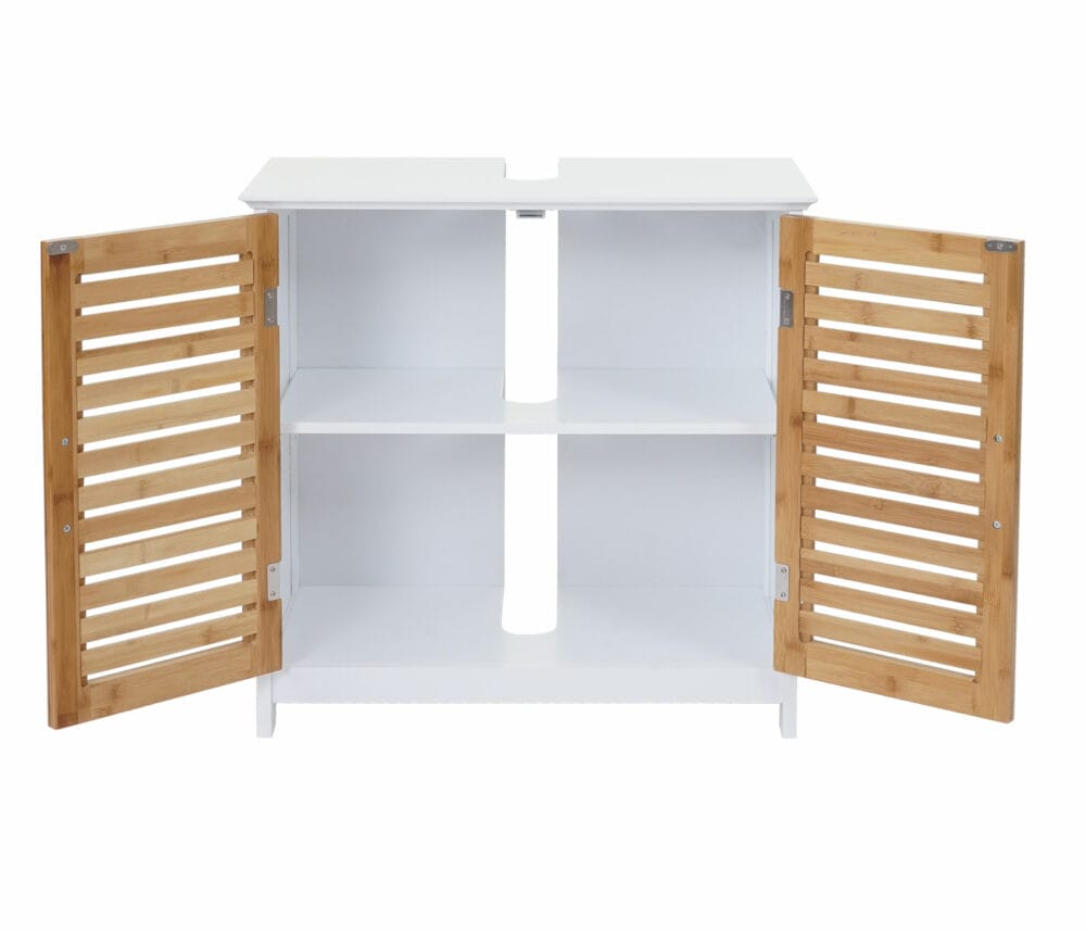 Waschbeckenunterschrank Badschrank Bambus 60x60x30cm weiss