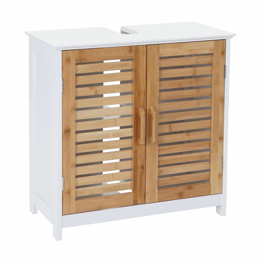 Waschbeckenunterschrank Badschrank Bambus 60x60x30cm weiss