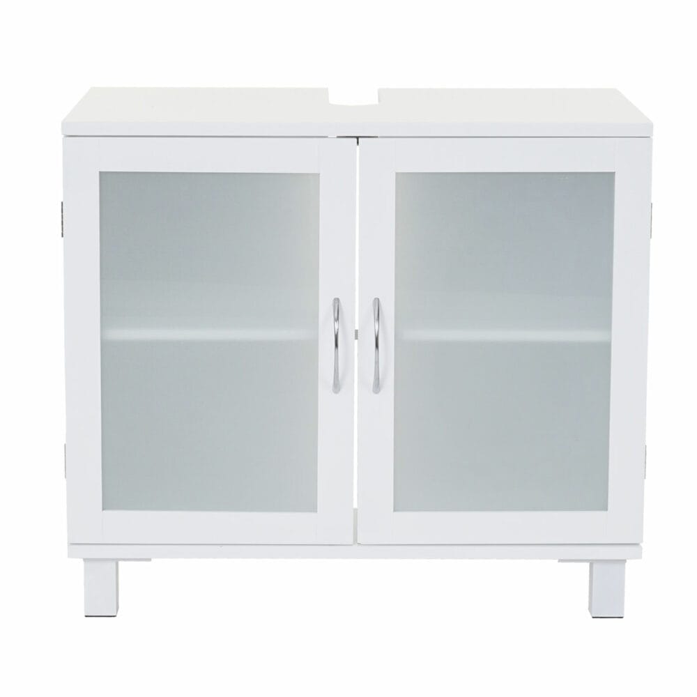 Waschbeckenunterschrank Glas satiniert 60x65x33cm weiss