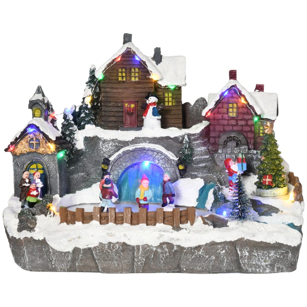 Weihnachtsdorf mit beweglichen Figuren und 21 bunten LEDs