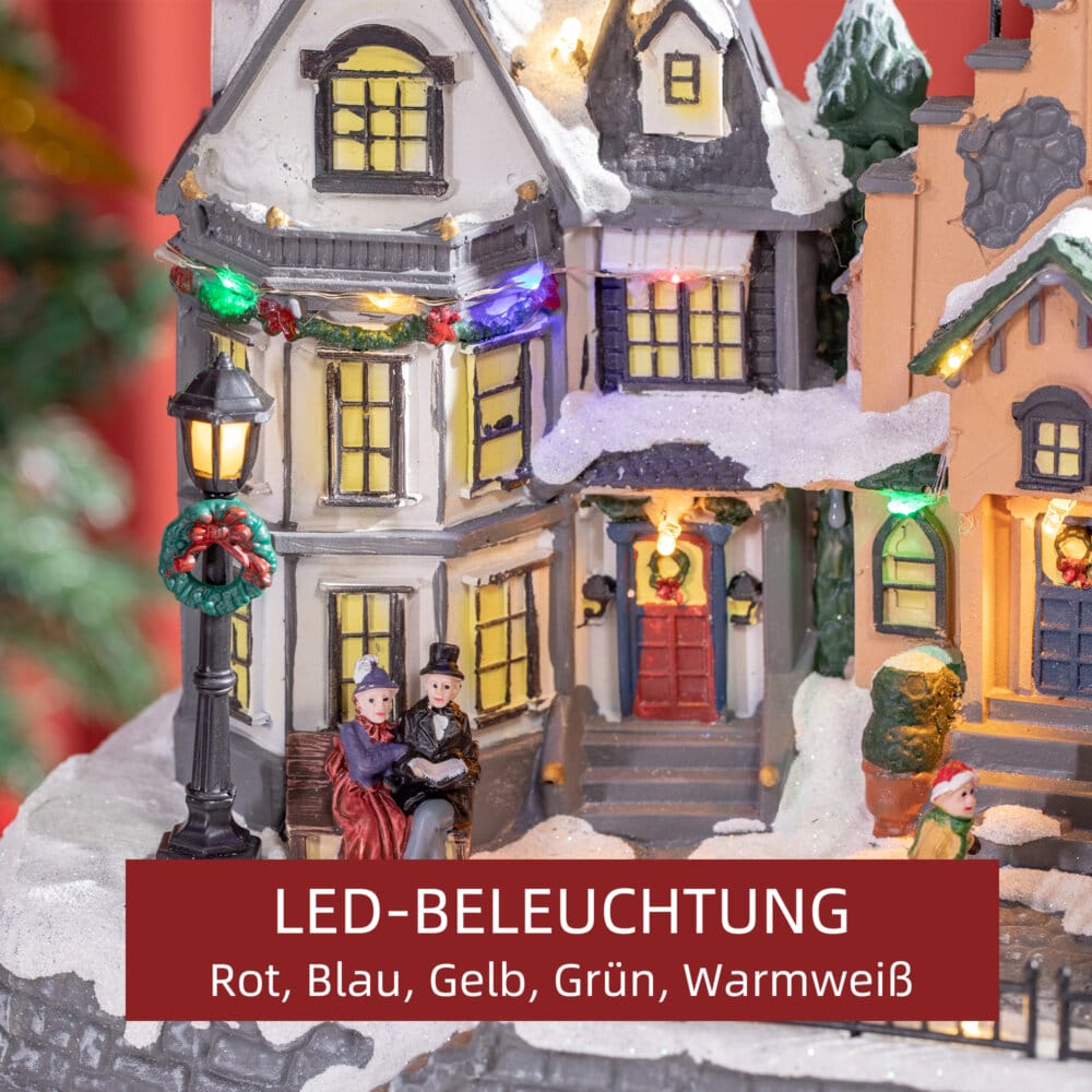 Weihnachtsdorf mit beweglichen Figuren und 22 bunten LEDs