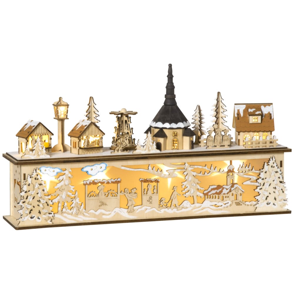 Weihnachtsdorf verschneit 45 x 10 x 25cm beleuchtet warmweiss