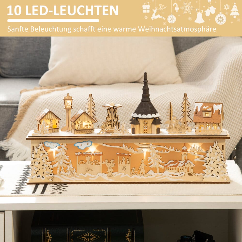 Weihnachtsdorf verschneit 45 x 10 x 25cm beleuchtet warmweiss