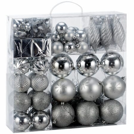 Weihnachtskugeln Christbaumkugeln 103 Stk. silber Mix
