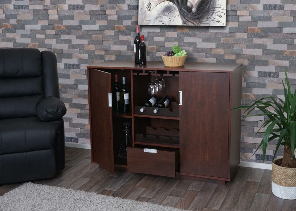 Weinschrank Weinregal Vintage Bar FSC-zertifiziert 90x120x40cm Walnuss