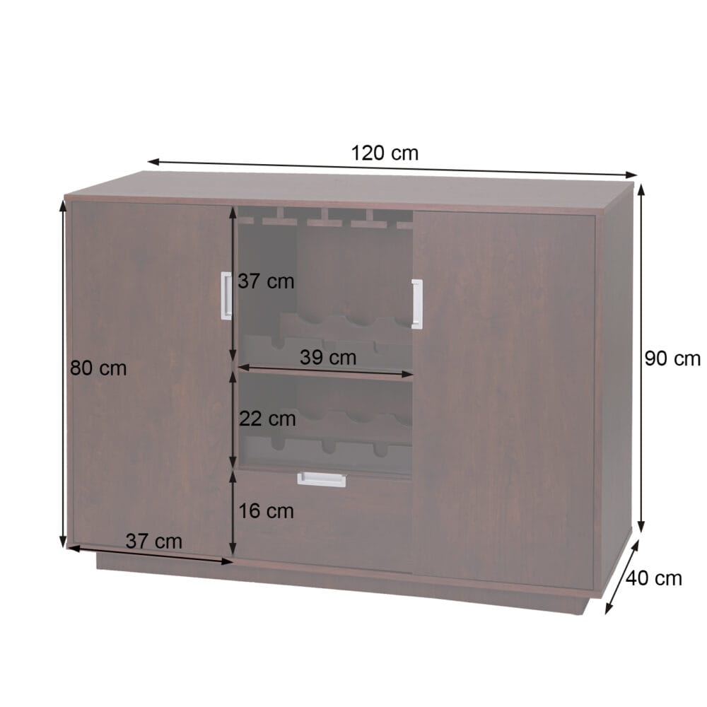 Weinschrank Weinregal Vintage Bar FSC-zertifiziert 90x120x40cm Walnuss