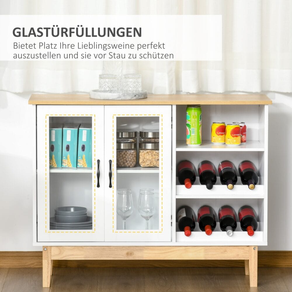 Weinschrank mit Glastür Weinregal Sideboard 8 Flaschen Weinregal