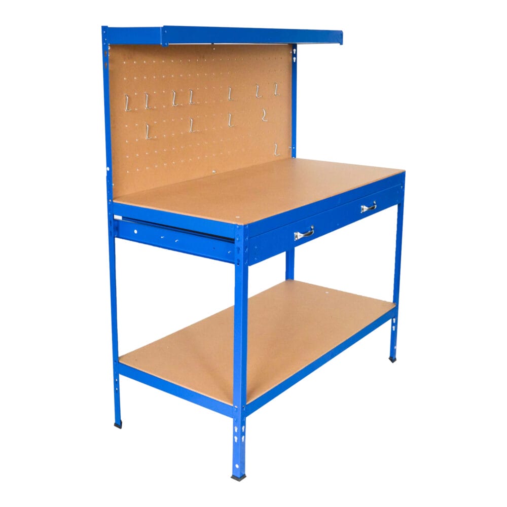 Werkbank Berching Stahlgestell 120x60x150cm Blau