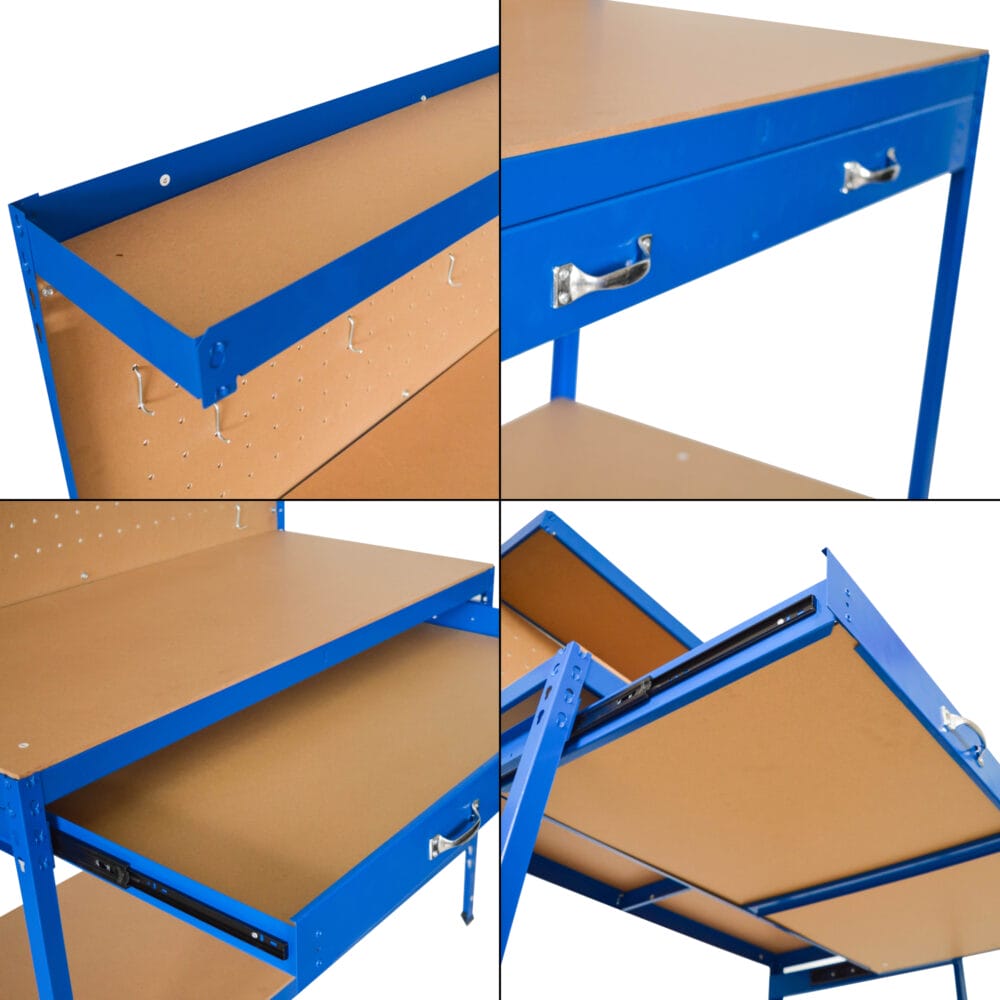 Werkbank Berching Stahlgestell 120x60x150cm Blau