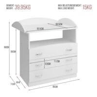 Wickelkommode - 3 Schubladen Weiss 85x71x96cm