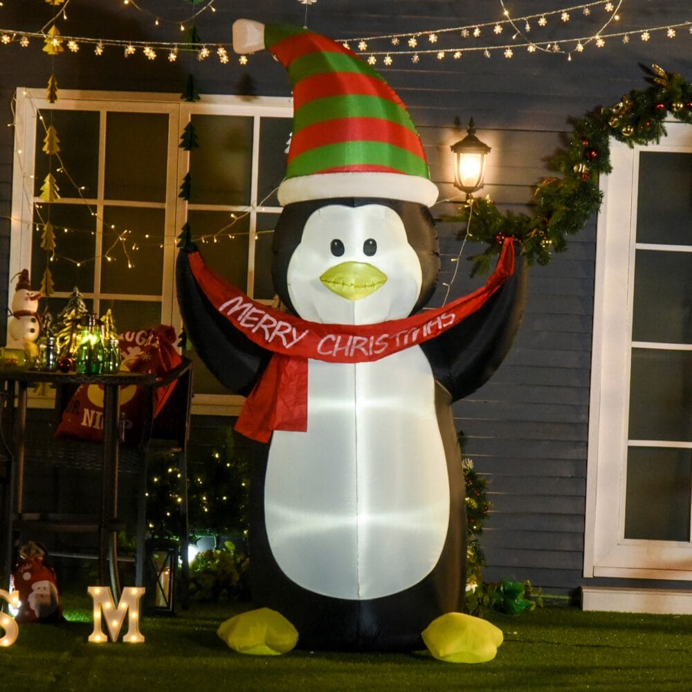 XXL 243cm Aufblasbarer LED-Pinguin Merry Christmas