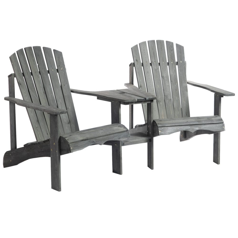 Adirondack 2-Sitzer Gartenbank mit integriertem Tisch, Holz Grau.