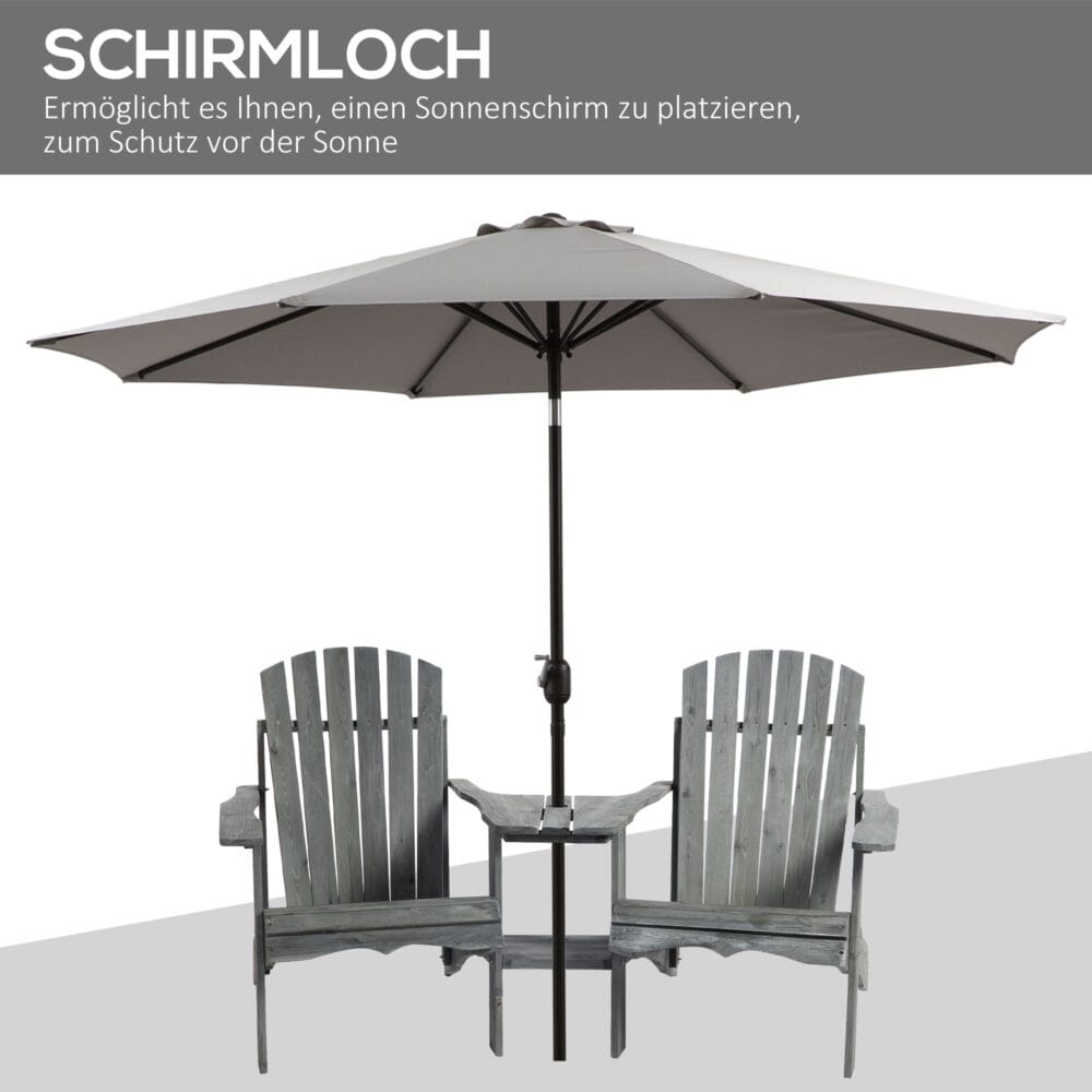 Adirondack 2-Sitzer Gartenbank mit integriertem Tisch, Holz Grau.
