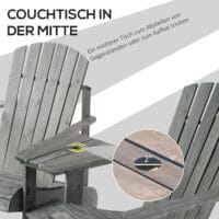 Adirondack 2-Sitzer Gartenbank mit integriertem Tisch, Holz Grau.