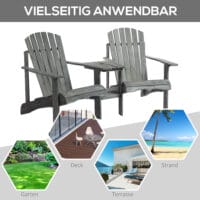 Adirondack 2-Sitzer Gartenbank mit integriertem Tisch, Holz Grau.