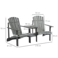 Adirondack 2-Sitzer Gartenbank mit integriertem Tisch, Holz Grau.