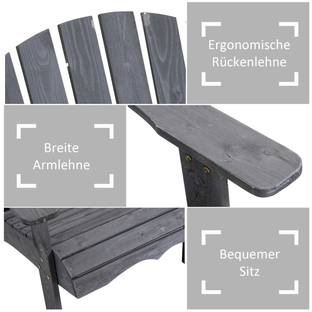 Adirondack Gartenstuhl-Set für 2 Personen, Farbe Grau.
